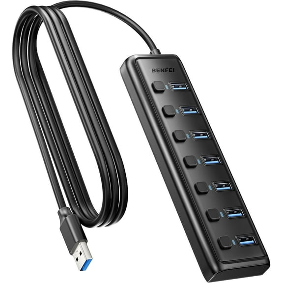 BENFEI USB 3.0 Hub 7-Port, 3.3ft Ultra-Slim Portable USB Splitter - Compatible with MacBook Pro/Air,Mac Pro, Mac Mini, iMac, Surface Pro, XPS, PC, Flash Drive, Mobile HDD (No Charging)