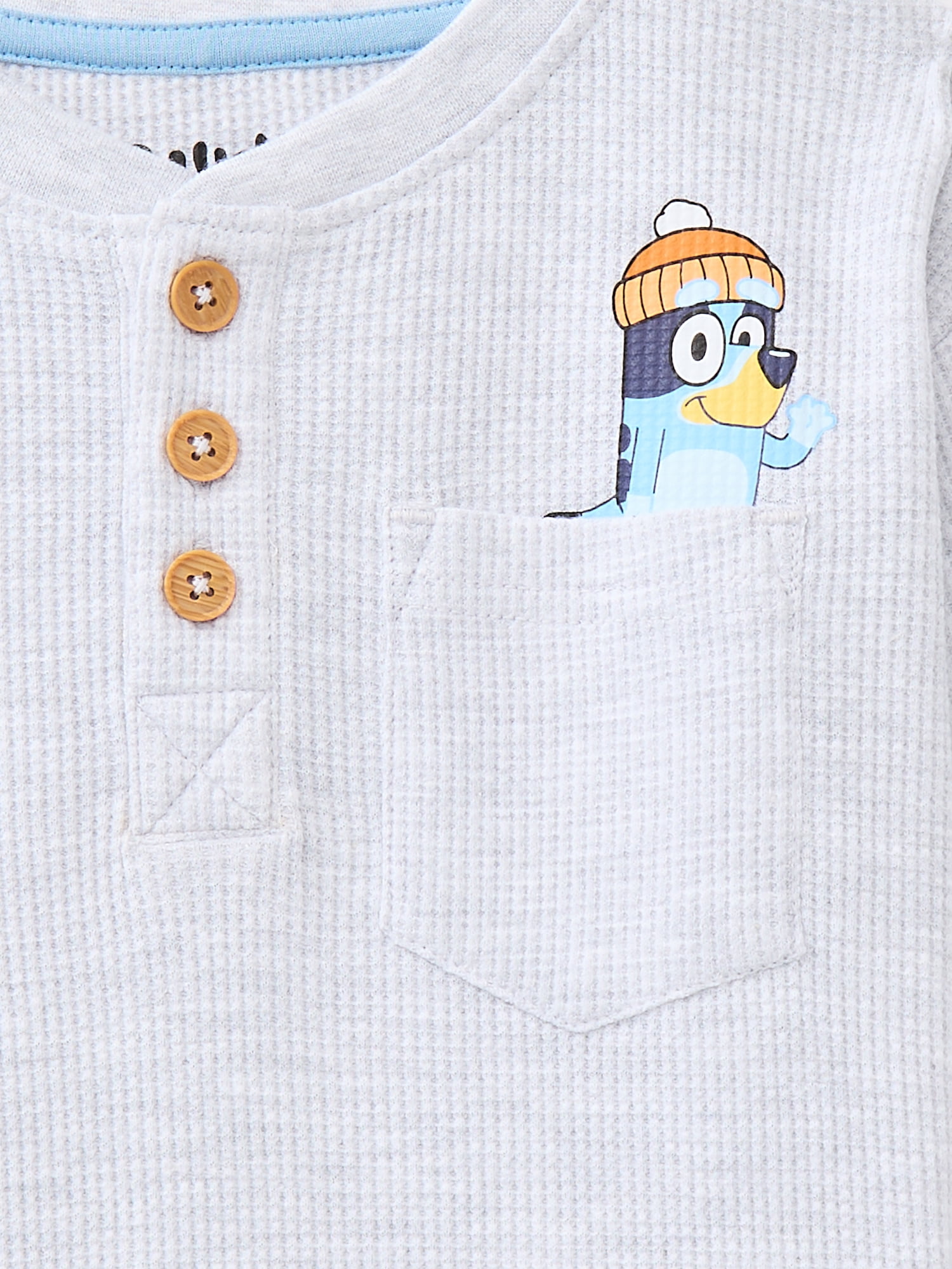 Bluey Toddler Boys Holiday Thermal Henley Shirt with Long Sleeves, Sizes 12M-5T