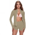 thumbnail image 5 of Domuza Women's 2 Piece Tracksuit Sets Long Sleeve Zip Up Tops and Shorts Casual Solid Color Yoga Suit Set Workout Oufit Jogger Loungewear Set Khaki L, 5 of 7