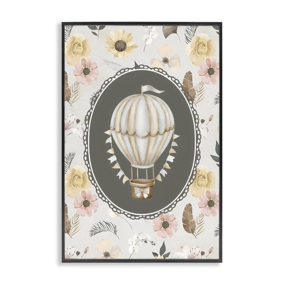 Stupell Industries Cottage Sunnyside Balloon over Florals Black Framed Giclee Art, 12 x 18, by Ink Drop Loft