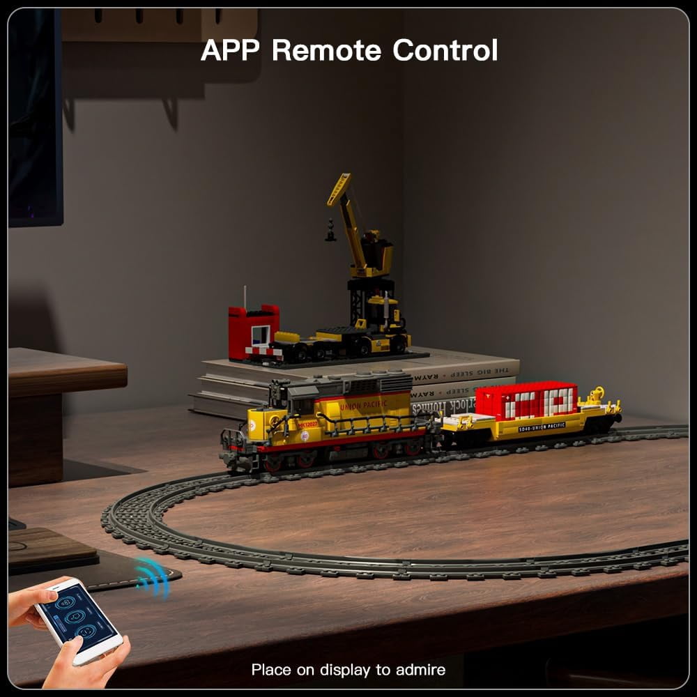 Remote Control Train Building Set, 1170pcs Diesel Locomotive Train Toy with Loop Track, Crane, Containers Semi Trailer for Assembly, Construction Model Kit for Teens and Adults (Age 14+)