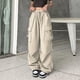 thumbnail image 2 of Pantalones cargo holgados para mujer: cordón, pantalones anchos y sueltos de color liso, poliéster, estilo urbano, informal/para el día a día/verano., 2 of 4