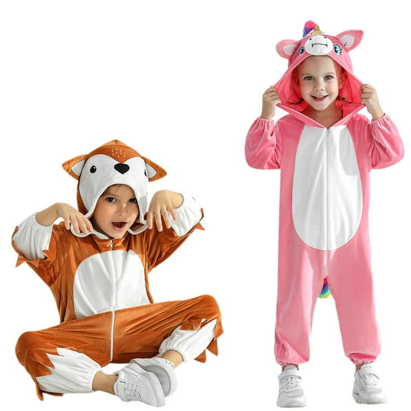 Hotiary 1-4T Toddler Kids Halloween Hooded Jumpsuits Fox Costume Girls Boys Animal Cosplay Party Zipper Romper