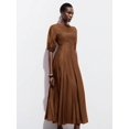 thumbnail image 5 of Womens Vintage Coffee Brown Modest Round Neck A-Line Maxi Dress, 5 of 8