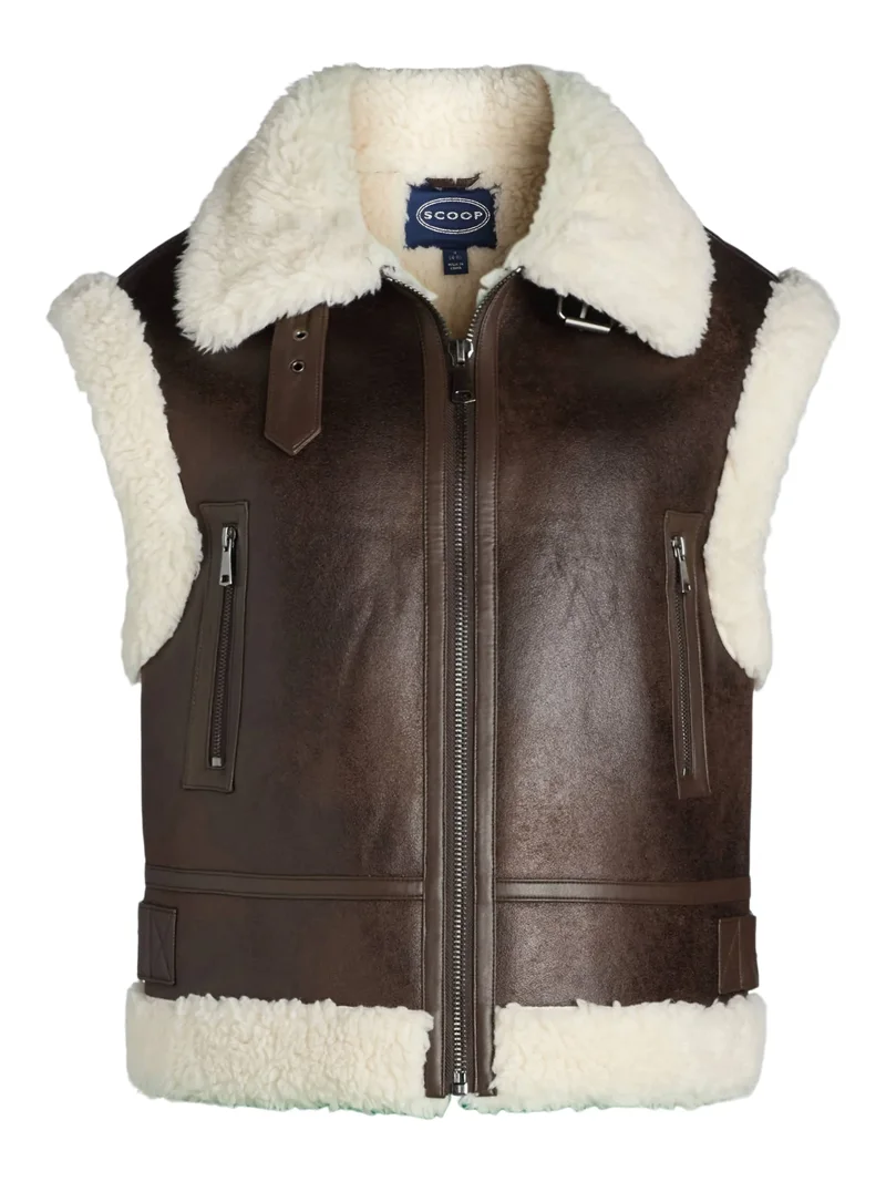 Scoop Women's Faux Suede Zip Vest with Faux Shearling Lining