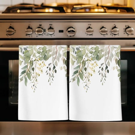 Spring Botanical Kitchen Towels Set of 1 Teal Eucalyptus Leaves Watercolor Absorbent Dish Towels for Kitchen Microfiber Hand Towel Quick Drying Tea Towel for Cleaning Decorative Dishcloths
