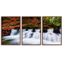 IDEA4WALL 3 Piece Framed Canvas Wall Art for Living Room, Bedroom Waterfall in Deep Forest of Croatia Canvas Prints for Modern Home Decoration Ready to Hang