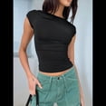 thumbnail image 4 of Camiseta Ajustada Sin Espalda para Mujer, de Corta, Cuello Redondo, Informal, de Verano, Estilo Y2K Negro S, 4 of 7