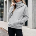 thumbnail image 5 of Women Funnel Neck Hooded Sweatshirt, Loose Fit Long Sleeve Pullover Hoodie with Kangaroo Pocket, Casual Warm Fall Winter Top Gray XL, 5 of 10