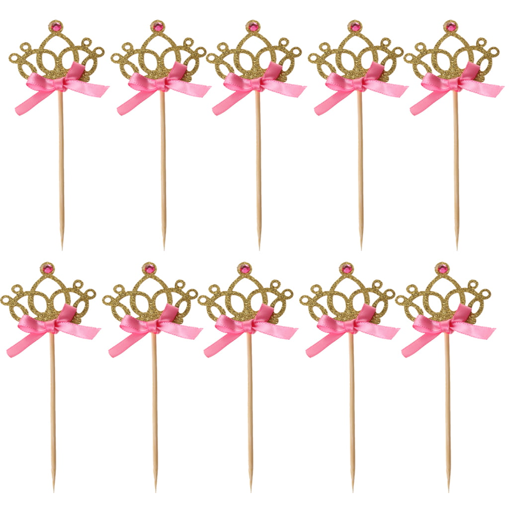 30pcs Shiny Crown Birthday Cake Topper Party Favour Decor Pink and Gold 