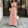 thumbnail image 4 of FAVIPT Summer Sleeveless Dresses for Women Stripes Print Cocktail Party Sundress Deep V Neck Halter Backless Smocked Dress Orange,XL, 4 of 8