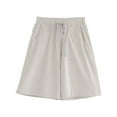 thumbnail image 1 of Womens Summer Knee Length Wide Leg Shorts Solid Casual Relaxed Fit Comfy Lounge Beach Shorts with Pocket Elastic Waist, 1 of 3