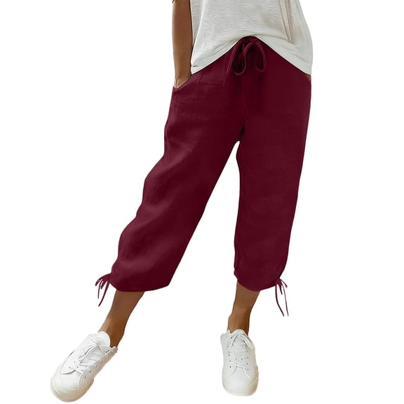 Noric Capri for Women Cotton Drawstring Waist Casual Loose Fit with Side Pockets for Everyday Lounge Wear