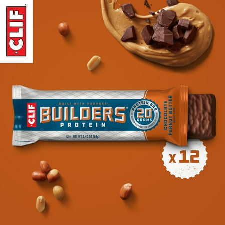 CLIF BUILDERS Protein Bars, Chocolate Peanut Butter Flavor, Gluten Free Bars, 12ct