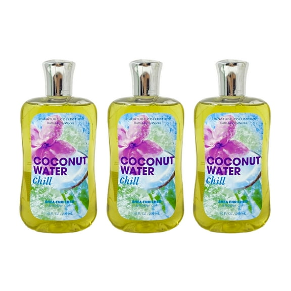 Bath and Body Works Coconut Water Chill Signature Collection Shea Enriched Shower Gel 3 Piece Value Set - 10 fl oz / 295 mL each