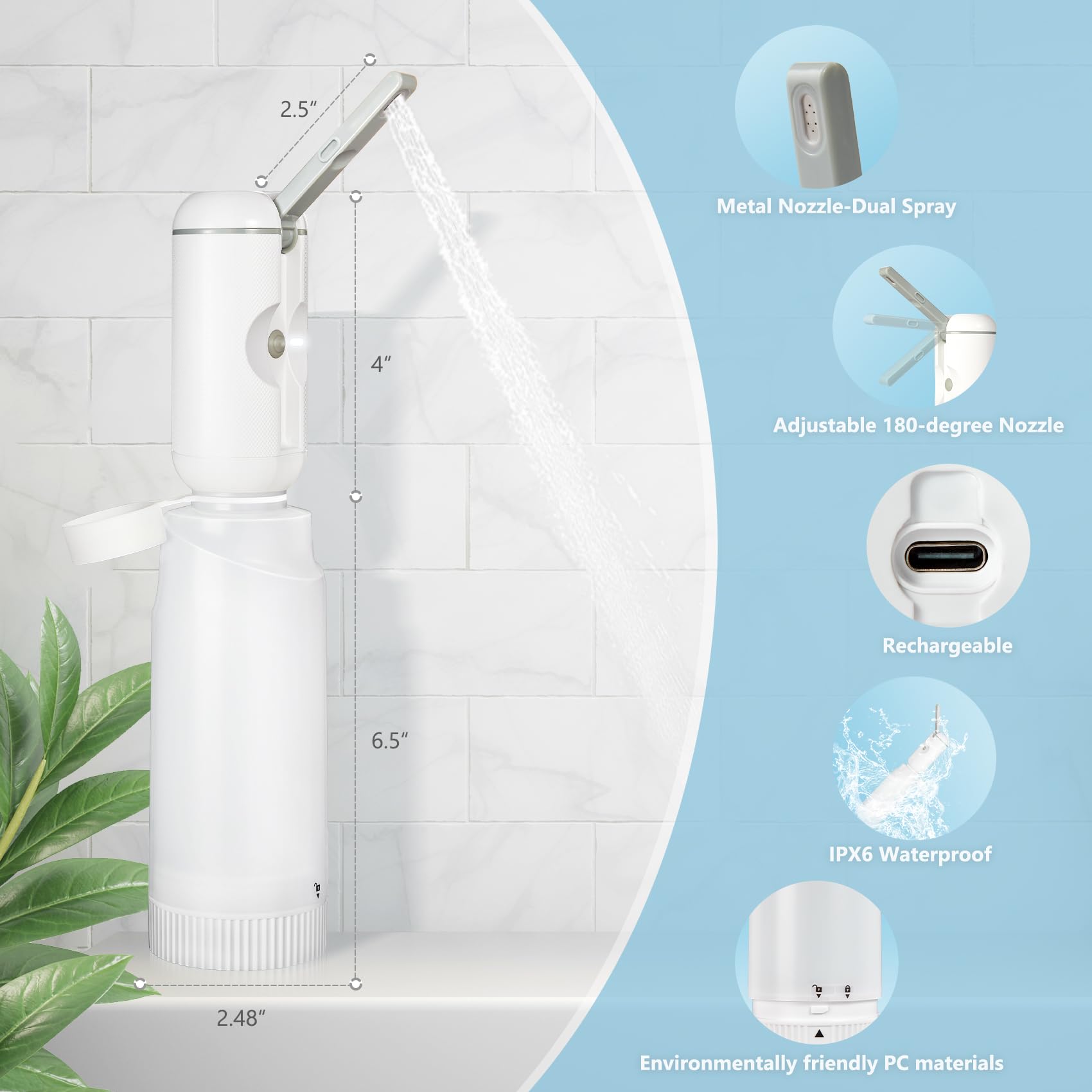 SkyAuks Portable Bidet, Rechargeable Handheld Personal Travel Bidet, White