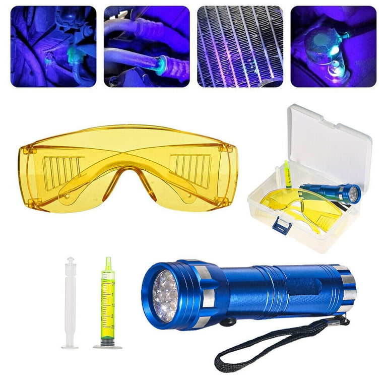 Kit de détection de fuite de test de colorant Ac Lampe de poche LED avec  lunettes de protection UV R134a
