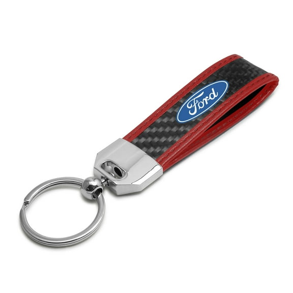 Ford Logo Real Carbon Fiber Strap with Red Leather Stitching Edge Key Chain