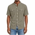 thumbnail image 5 of Cotton Blend Men Short Sleeve /Long Sleeve Button Down Shirts Solid Color Henley Collar Tshirt With Pockets, 5 of 6