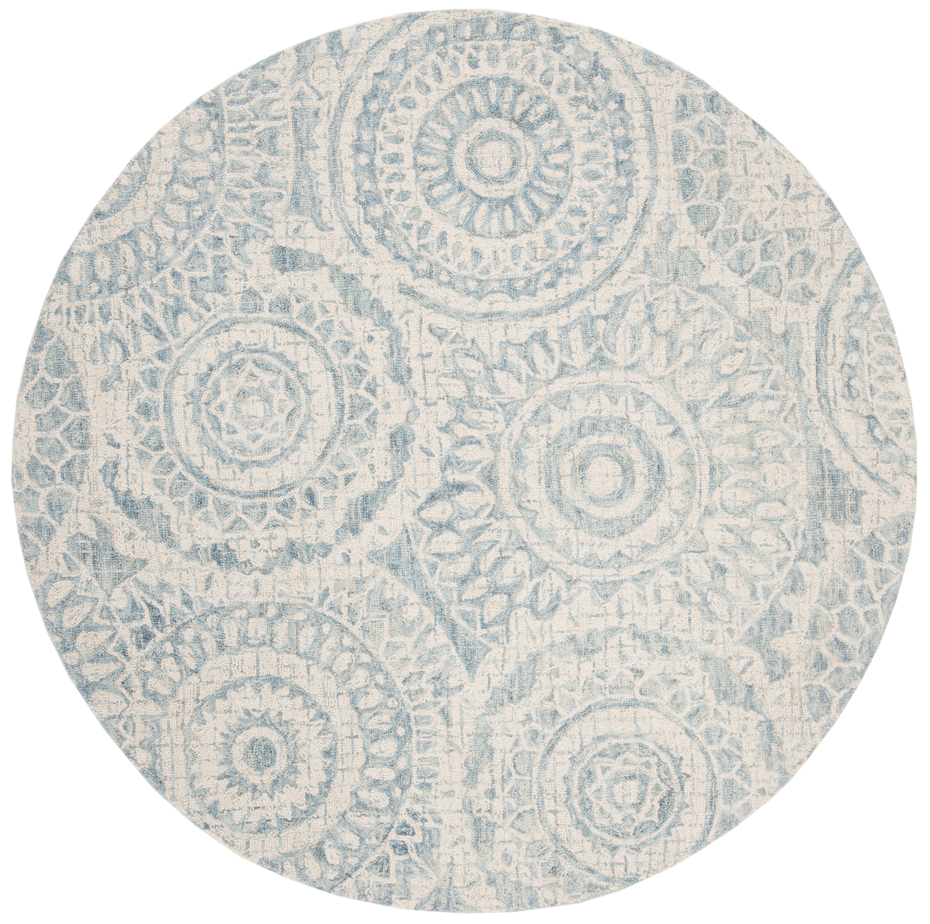 SAFAVIEH Abstract Tobon Geometric Circles Area Rug, Ivory/Blue, 6' x 6' Round