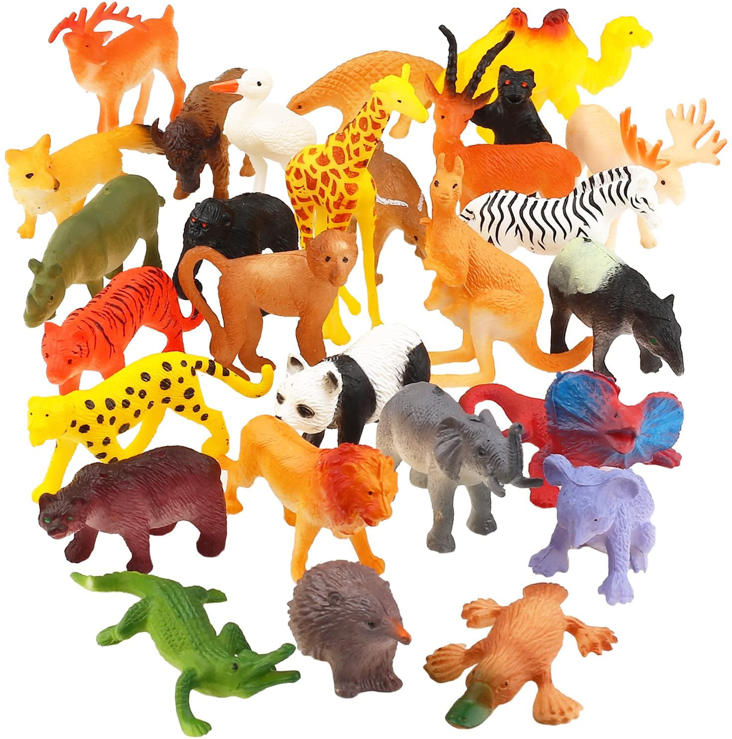 Animal Toy, 32 Pack Mini Wild Plastic Animals Models Toys Kit, Jungle  Realistic 