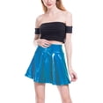 thumbnail image 3 of Inevnen Women's Shiny Flared Pleated Mini Skater Skirt Metallic Ballet Dance Disco Holographic Skirt, 3 of 8