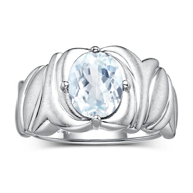 RYLOS Rings for Women 14K White Gold Ring Solitaire 9X7MM Oval Gemstone with Satin Finish Band March Aquamarine Jewelry Size 9