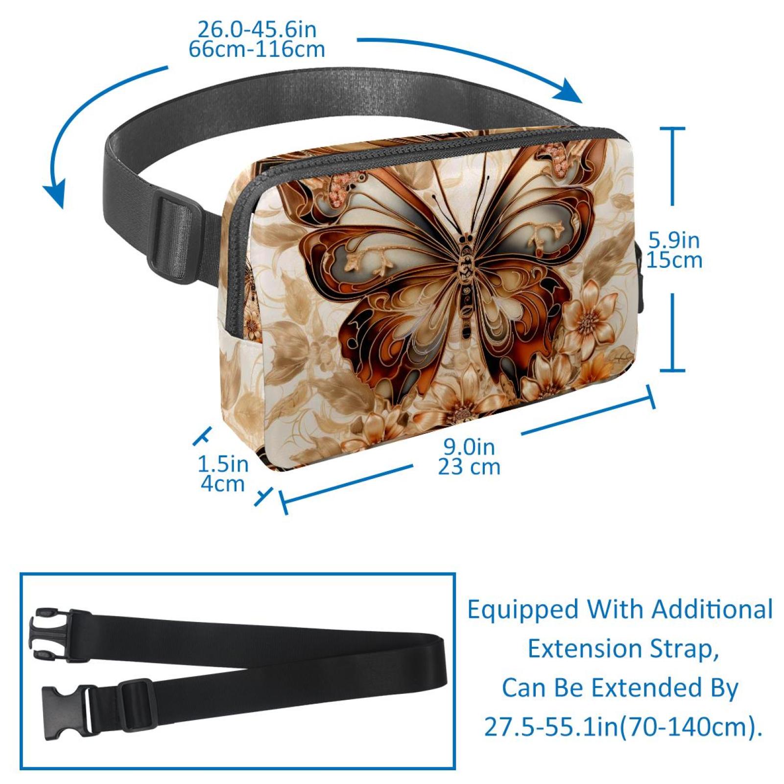 Butterflies Lightweight Adjustable Sling Bag Waist Pack with Extension Strap Unisex - Ideal for Travel and Outdoor Activities