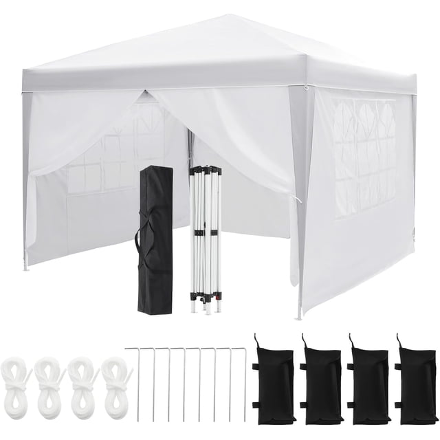 YUSAZENS 10x10 FT Heavy Duty Pop Up Canopy Tent Commercial Grade with 6 Sidewalls Waterproof All Weather for Wedding Party Backyard Patio Garden White