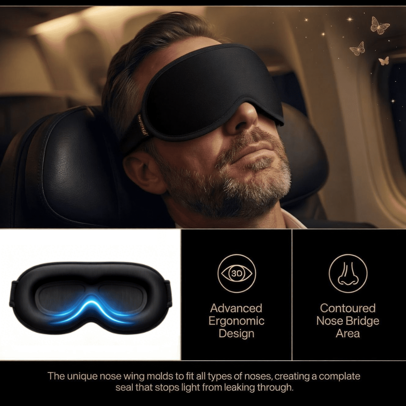 FACEMOON Memory Foam Weighted Eye Mask Soft Adjustable Zero Pressure Design Sleep Eye Mask for Sleep Support with Storage Bag, 2 Pack