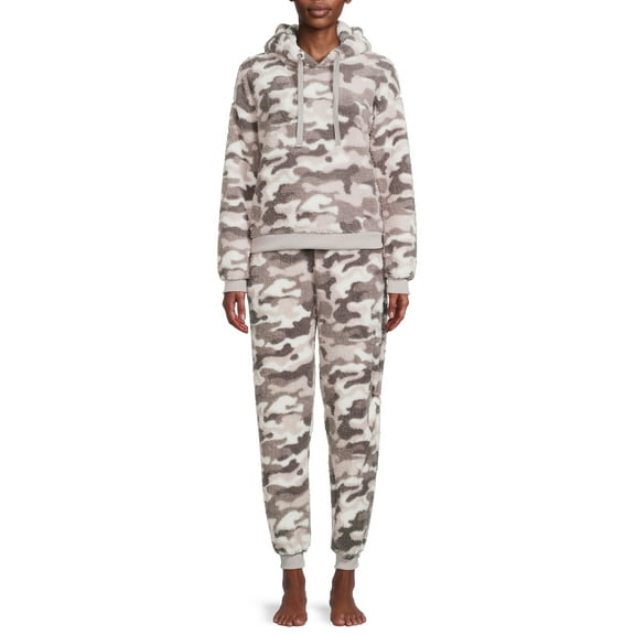 The Cozy Corner Women's Hooded Faux Sherpa Top & Bottom Pajama Set, 2-Piece