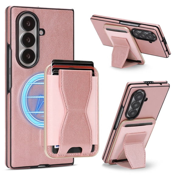 ELEHOLD Magnetic Case for Samsung Galaxy Z Fold8 Ultra, Faux Leather Protective Cover with Detachable Wallet Card Holder Kickstand, Pink
