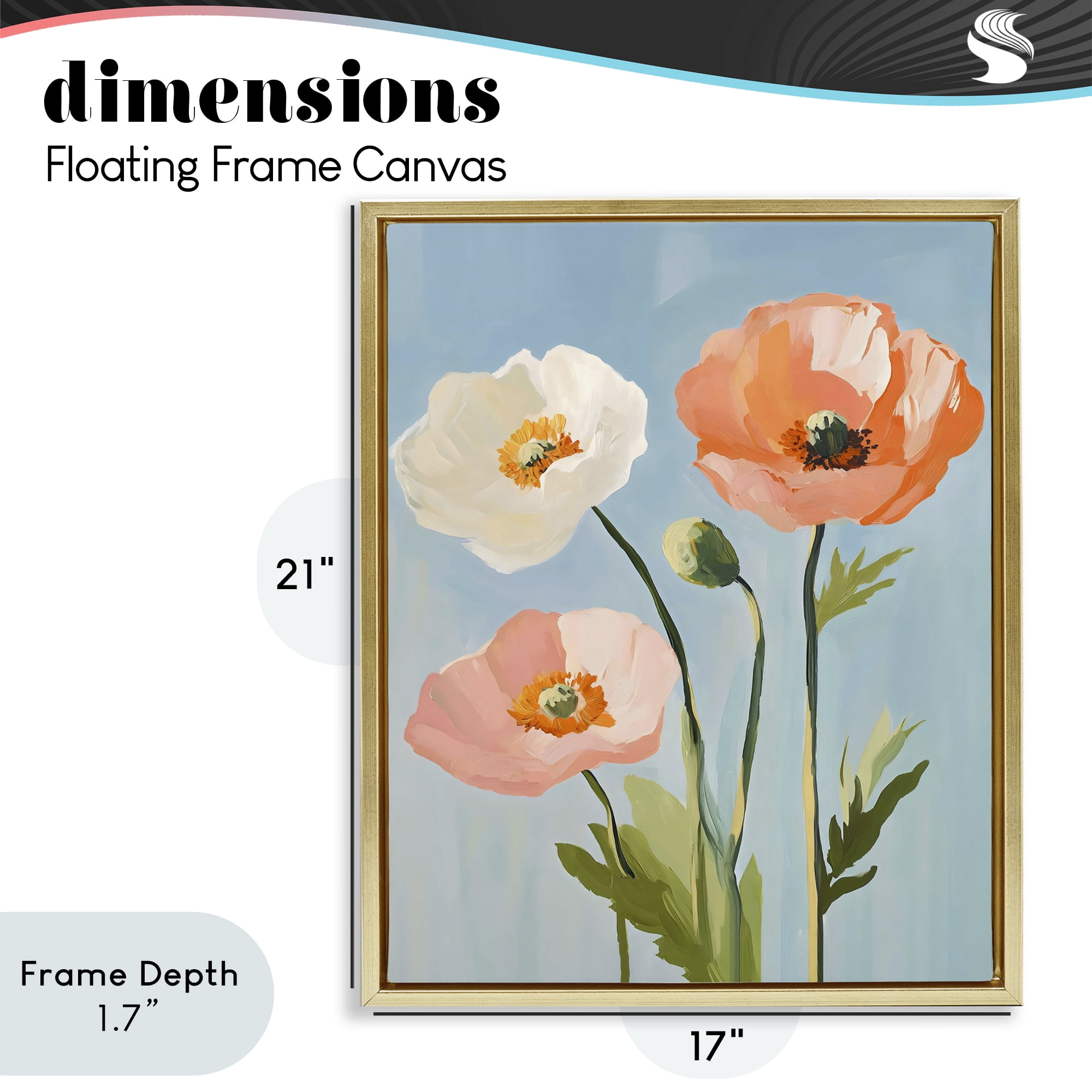Stupell Industries Pastel Poppy Blooming Trio Gold Framed Floater Canvas Wall Art, design by The Prints Vibe