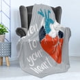 thumbnail image 4 of Listen to Your Heart Soft Flannel Fleece Blanket, Pounding Love Blood Vessels Wording and Heart Silhouette Typographic, Cozy Plush for Indoor and Outdoor Use, 70" x 90", Multicolor, by Ambesonne, 4 of 5