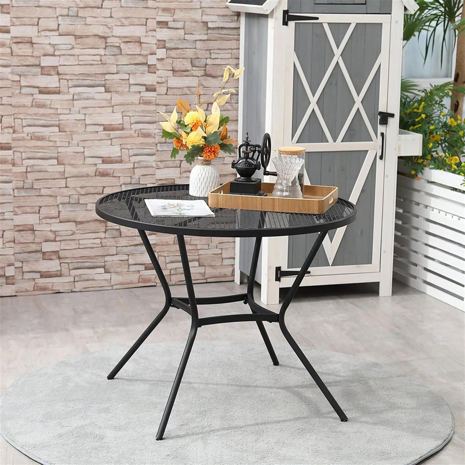 Demi Bonn 35" Outdoor Bistro Tables with French Cafe Style Round Fast Drying Metal Mesh Tabletop for Backyard, Lawn, Balcony, Porch, Black