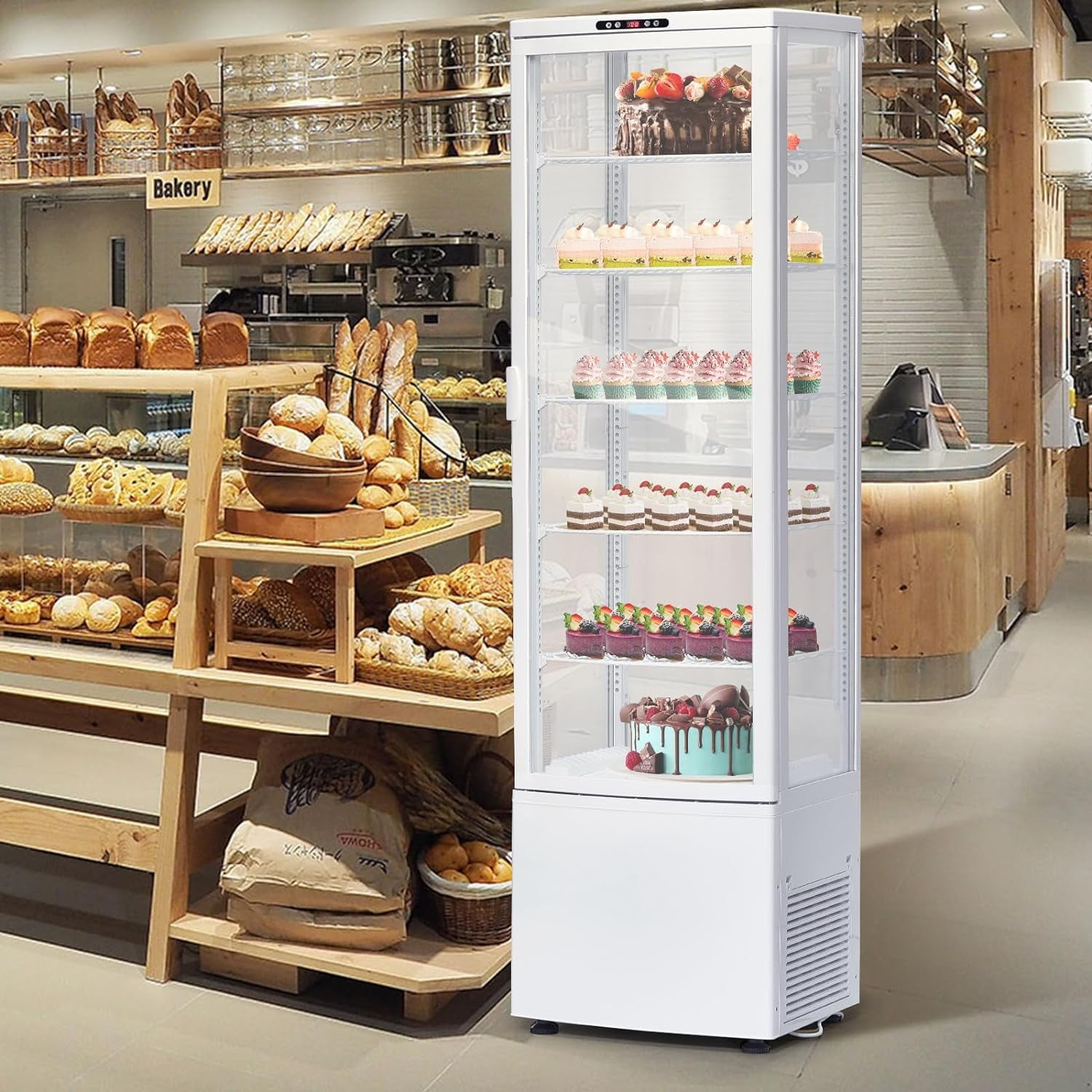 Commercial Refrigerator Display Case, 10.9 Cu.FT Display Fridge Single-Door Pastry Display Case with Interior LED Lighting, Double-Layer Glass Commercial Counter top Bakery Display Refrigerator