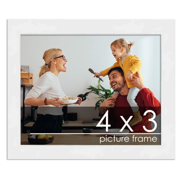 4x3 White Wood Picture Frame - UV Acrylic, Foam Board Backing, Hanging Hardware