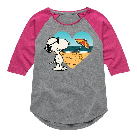 Peanuts - Summer Edition - Snoopy Hearts the Beach - Toddler & Youth Girls Raglan Graphic T-Shirt