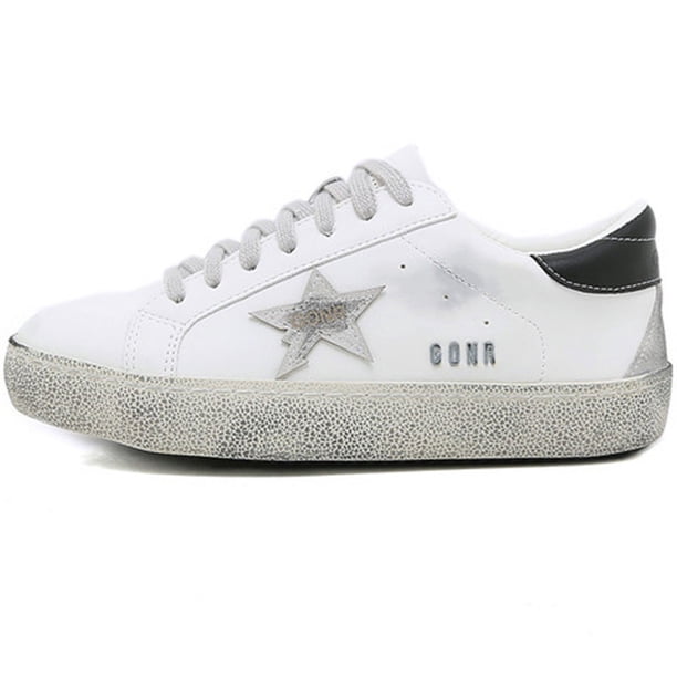 Zapatos viejos pequeños y sucios de cuero de dos capas para ganado, zapatos de skate blancos pequeños para estudiantes, estrellas fugaces de la calle de varios viajes de Harajuku, talla