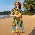 thumbnail image 4 of Easygdp Retro Warm Lemon Flower para Vestido Transpirable de Mujer, Vestido Suelto de Manga Corta con Pliegues y Bolsillos para el Verano, 4 of 6
