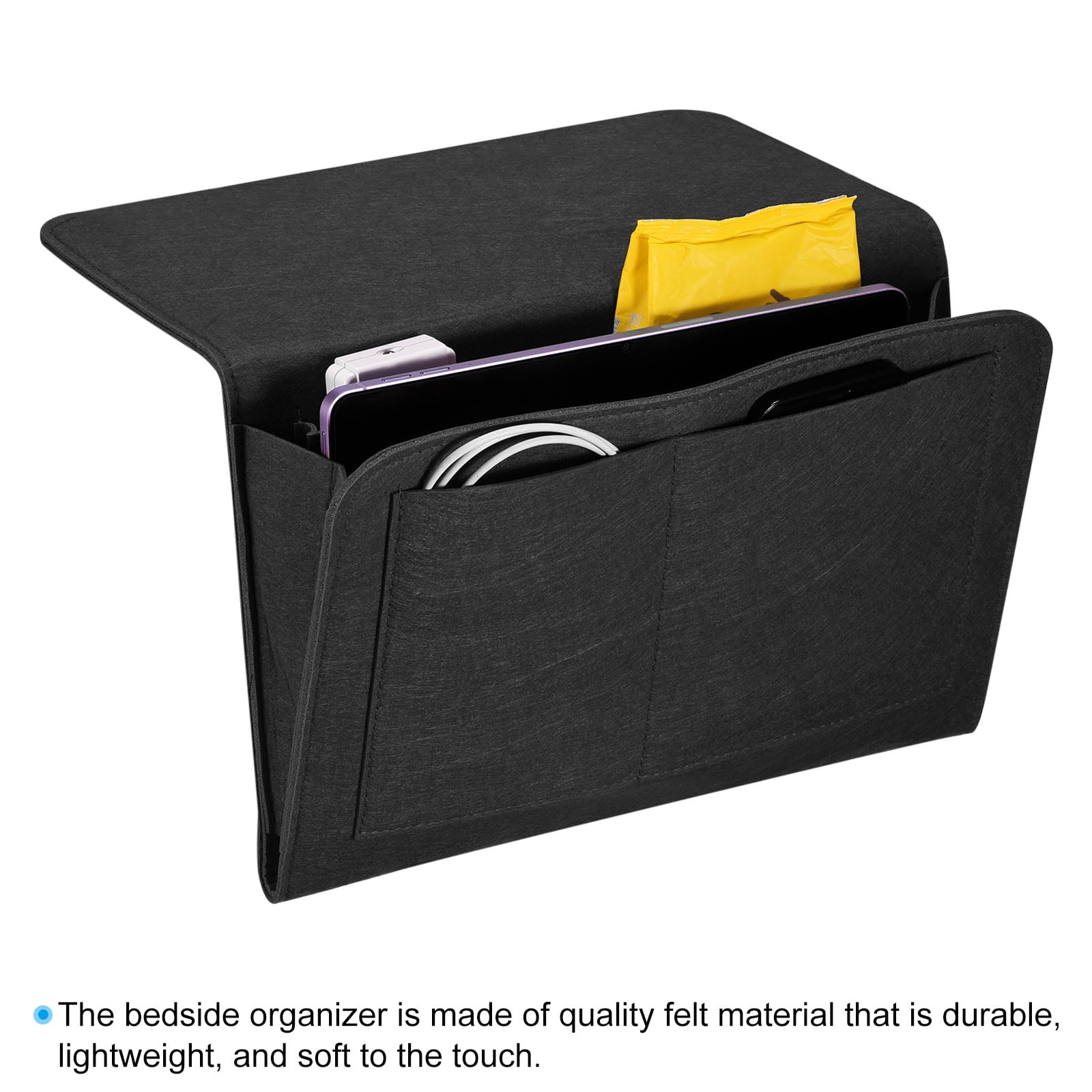 Unique Bargains Felt Bedside Hanging Organizer for Remotes and Phones Black 13"