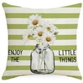 thumbnail image 4 of TIANHAO 4PCS Spring and summer small daisy flower pillow cover green plaid striped home fabric sofa pillow cover, 4 of 5