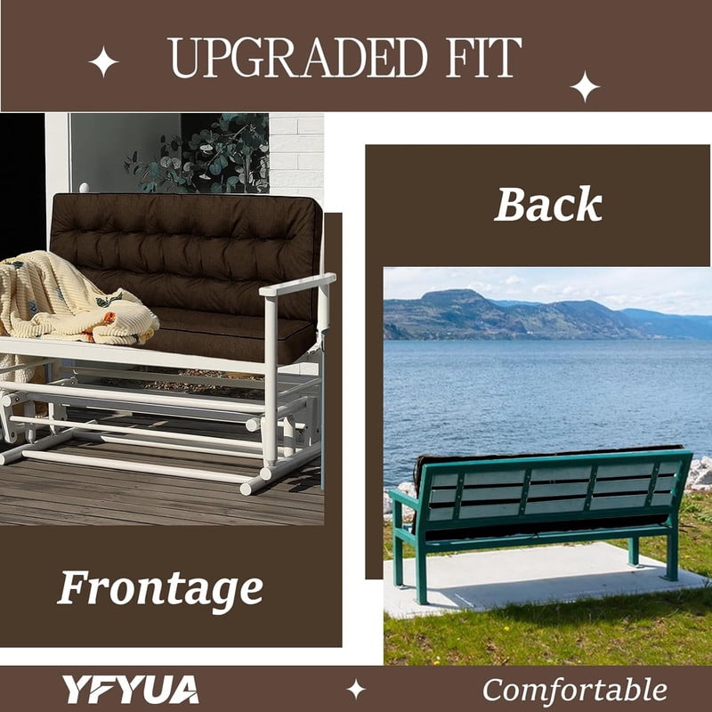 YLLN Porch Swing Cushions, Patio Furniture Cushions With 4" Thicken Backrest, Waterproof & Machine Washable, with Ties, Bench Cushions For Outdoor Furniture（40"x70"Coffee）