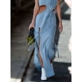 thumbnail image 4 of Vestido vaquero de mujer, vestido de fiesta largo con aberturas y cintura alta a la moda, vestido maxi sexy sin mangas con cuello alto y abertura en el muslo, 4 of 4