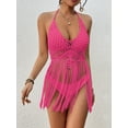 thumbnail image 3 of KelaJuan Women's Crochet Bikini Cover Ups Sleeveless Halter Neck Hollow Out Tassel Tops Swimsuit Cover Ups, 3 of 6