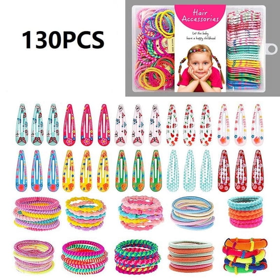 Peaoy 130PCS Hair Clips Hair Elastic Ties for Baby Girls Butterfly Hair Clips Bobby Pins Hair Ropes Hair Accessories Set