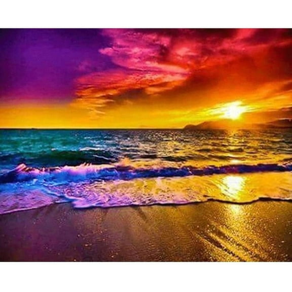 HsdsBebe 5D Diamond Art Painting Beach Art for Adult,Sunset on Sea DIY Full Round 5D Diamond Drill Kit,Gem Art Craft Home Decor,Wall Painting Kit 16x12 inch