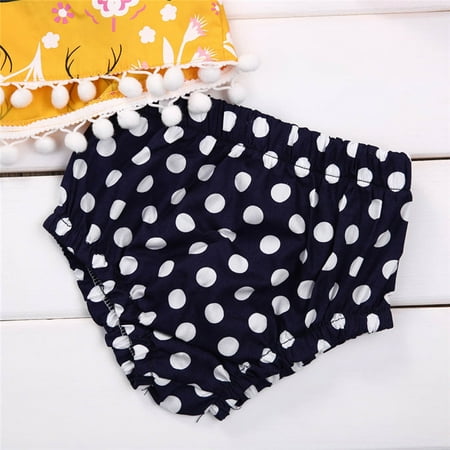 

GWAABD Girls Clothes Set Orange Baby Girl Floral Tassel Croptop+Dot Pants Shorties Outfits Clothes Set 70