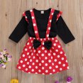 thumbnail image 1 of 2 Pcs Newborn Fashion Outfits, Infant Long Sleeve Round Neck Ruffle Pullover Polka Dot Print Suspender Skirt with Bow, 1 of 6