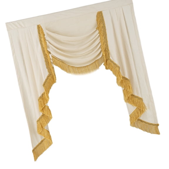Water Rippled Curtain Valance With European Tasseled Trim Heat Blackouts Fabric For Bedroom Living Room Drapes